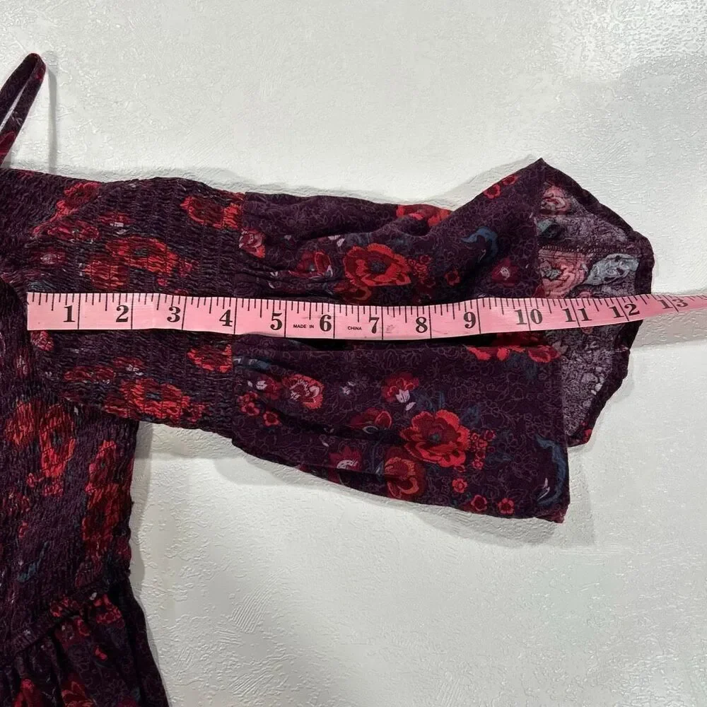 Hollister Floral Off Shoulder Romper Plum Burgundy Puff Sleeve Size L